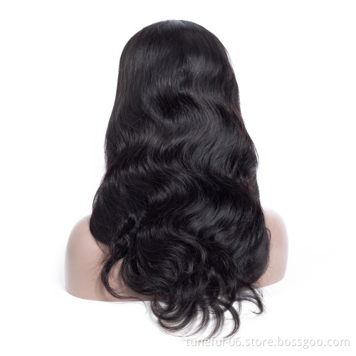 Tuneful wholesale brazilian remy hair 18018 13*4 frontal lace wig 100% virgin human hair body weave black color hot on sale
